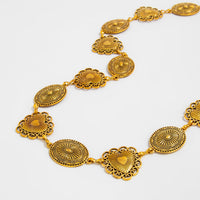 Thumbnail for Boho Antique Gold Tone Pattern Heart Oval Disk Waist Chain - ArtGalleryZen