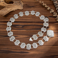 Thumbnail for Boho Antique Silver Carved Floral Pattern Waist Chain - ArtGalleryZen