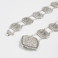 Thumbnail for Boho Antique Silver Carved Floral Pattern Waist Chain - ArtGalleryZen