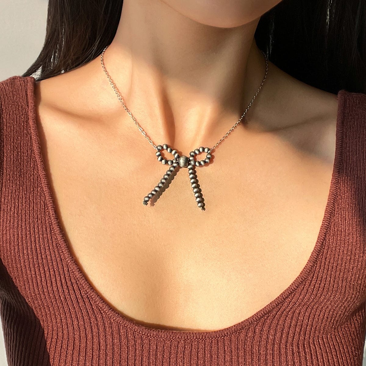 Boho Beaded Bowknot Charm Necklace - ArtGalleryZen