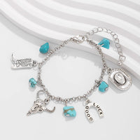 Thumbnail for Boho Bull Boot Cowboy Hat Turquoise Charm Bracelet - ArtGalleryZen