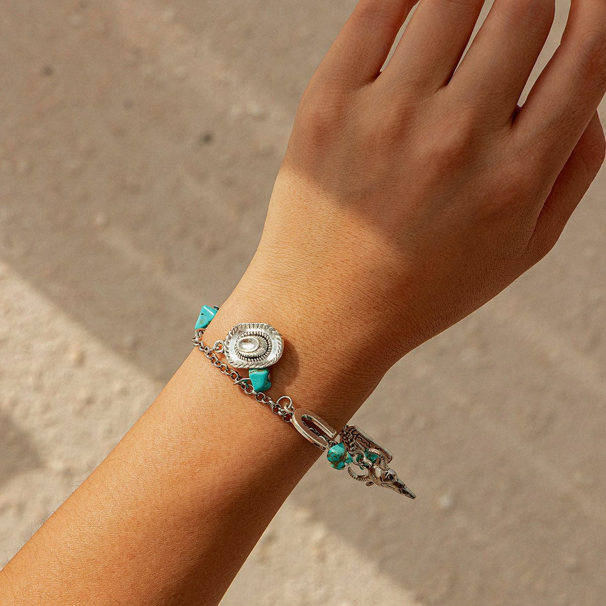 Boho Bull Boot Cowboy Hat Turquoise Charm Bracelet - ArtGalleryZen