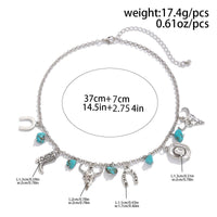 Thumbnail for Boho Bull Boot Cowboy Hat Turquoise Charm Necklace - ArtGalleryZen