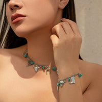 Thumbnail for Boho Bull Boot Cowboy Hat Turquoise Charm Necklace - ArtGalleryZen