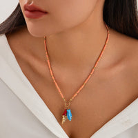 Thumbnail for Boho Ceramics Fish Conch Pendant Seed Bead Necklace - ArtGalleryZen