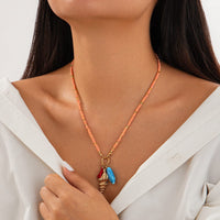 Thumbnail for Boho Ceramics Fish Conch Pendant Seed Bead Necklace - ArtGalleryZen