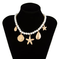 Thumbnail for Boho Chunky Conch Shell Starfish Pendant Pearl Chain Necklace - ArtGalleryZen