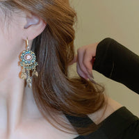 Thumbnail for Boho Chunky CZ Rhinestone Inlaid Flower Crystal Tassel Earrings - ArtGalleryZen