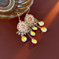Thumbnail for Boho Chunky CZ Rhinestone Inlaid Flower Crystal Tassel Earrings - ArtGalleryZen