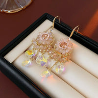 Thumbnail for Boho Chunky CZ Rhinestone Inlaid Flower Crystal Tassel Earrings - ArtGalleryZen