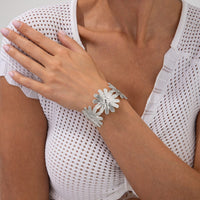 Thumbnail for Boho Chunky Gold Silver Plated Daisy Bangle Bracelet - ArtGalleryZen