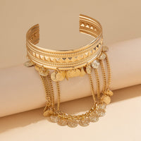 Thumbnail for Boho Chunky Layered Coin Tassel Embossed Pattern Arm Cuff - ArtGalleryZen
