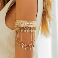 Thumbnail for Boho Chunky Layered Leaf Tassel Embossed Pattern Arm Cuff - ArtGalleryZen
