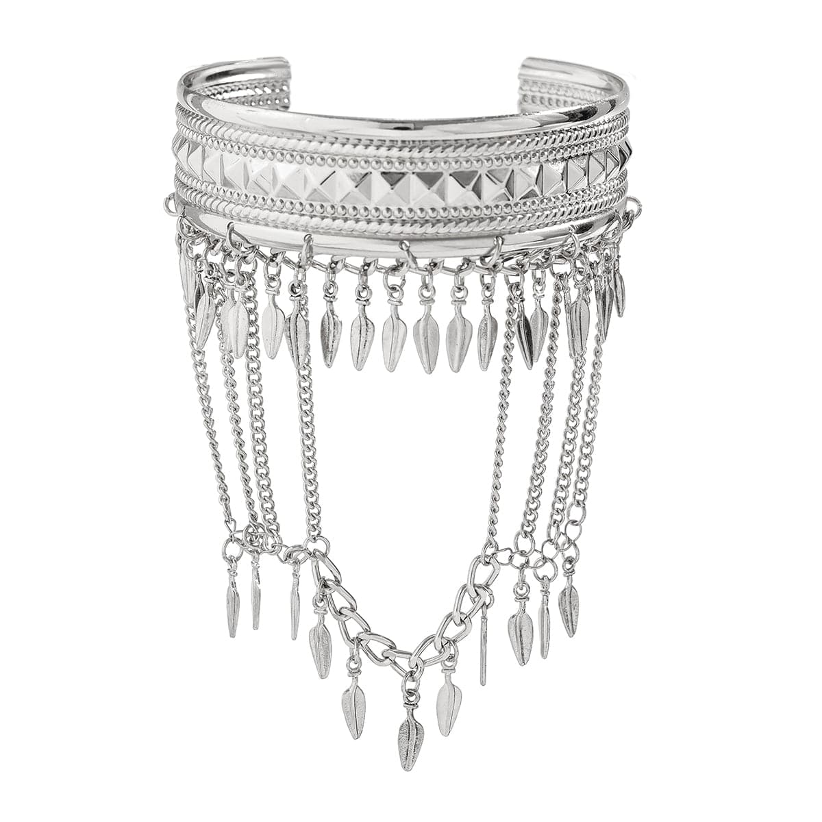 Boho Chunky Layered Leaf Tassel Embossed Pattern Arm Cuff - ArtGalleryZen