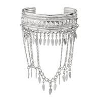 Thumbnail for Boho Chunky Layered Leaf Tassel Embossed Pattern Arm Cuff - ArtGalleryZen