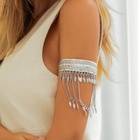 Thumbnail for Boho Chunky Layered Leaf Tassel Embossed Pattern Arm Cuff - ArtGalleryZen
