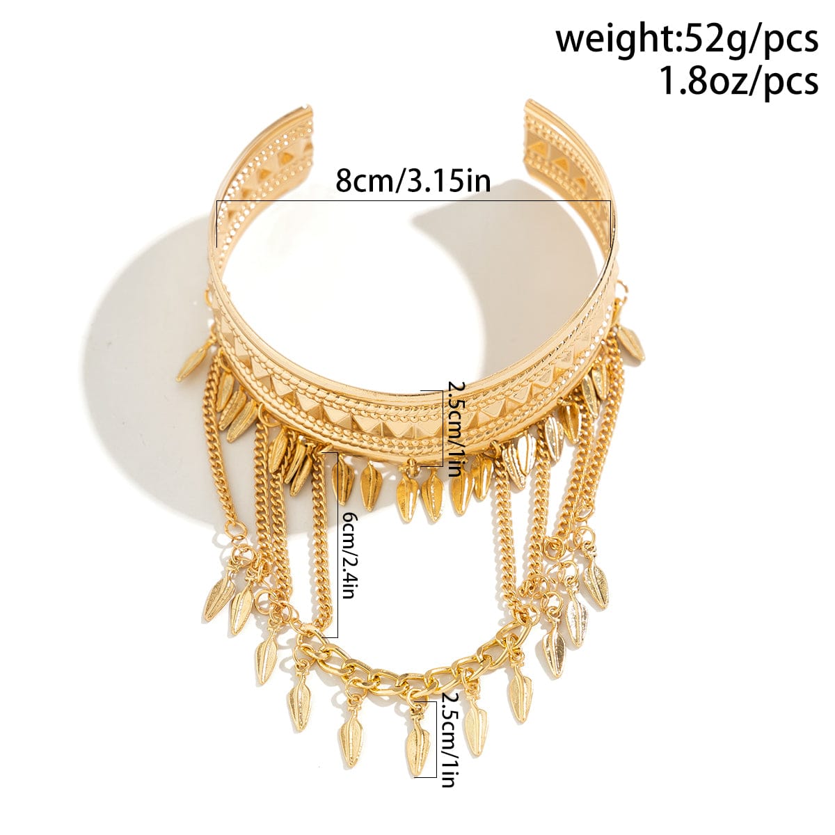 Boho Chunky Layered Leaf Tassel Embossed Pattern Arm Cuff - ArtGalleryZen