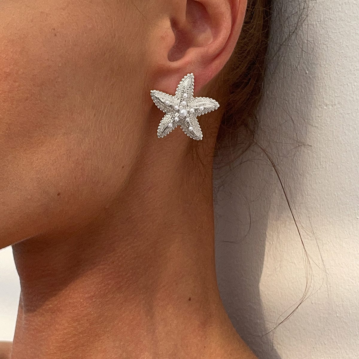 Boho Chunky Pearl Inlaid Starfish Earrings - ArtGalleryZen