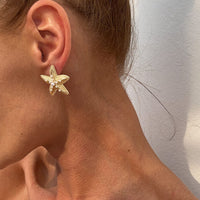 Thumbnail for Boho Chunky Pearl Inlaid Starfish Earrings - ArtGalleryZen
