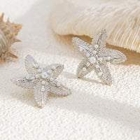 Thumbnail for Boho Chunky Pearl Inlaid Starfish Earrings - ArtGalleryZen