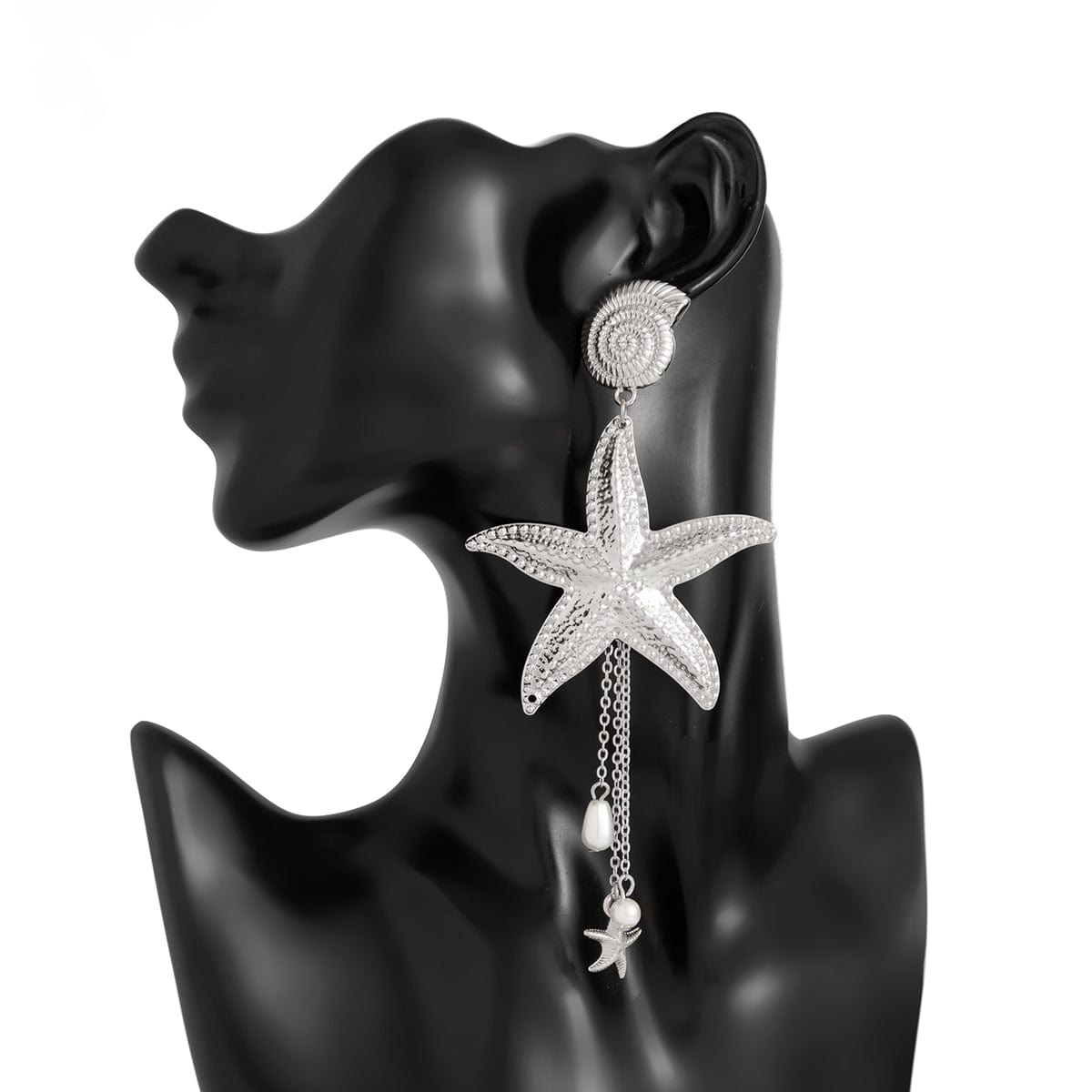 Boho Chunky Starfish Pearl Tassel Conch Earrings - ArtGalleryZen