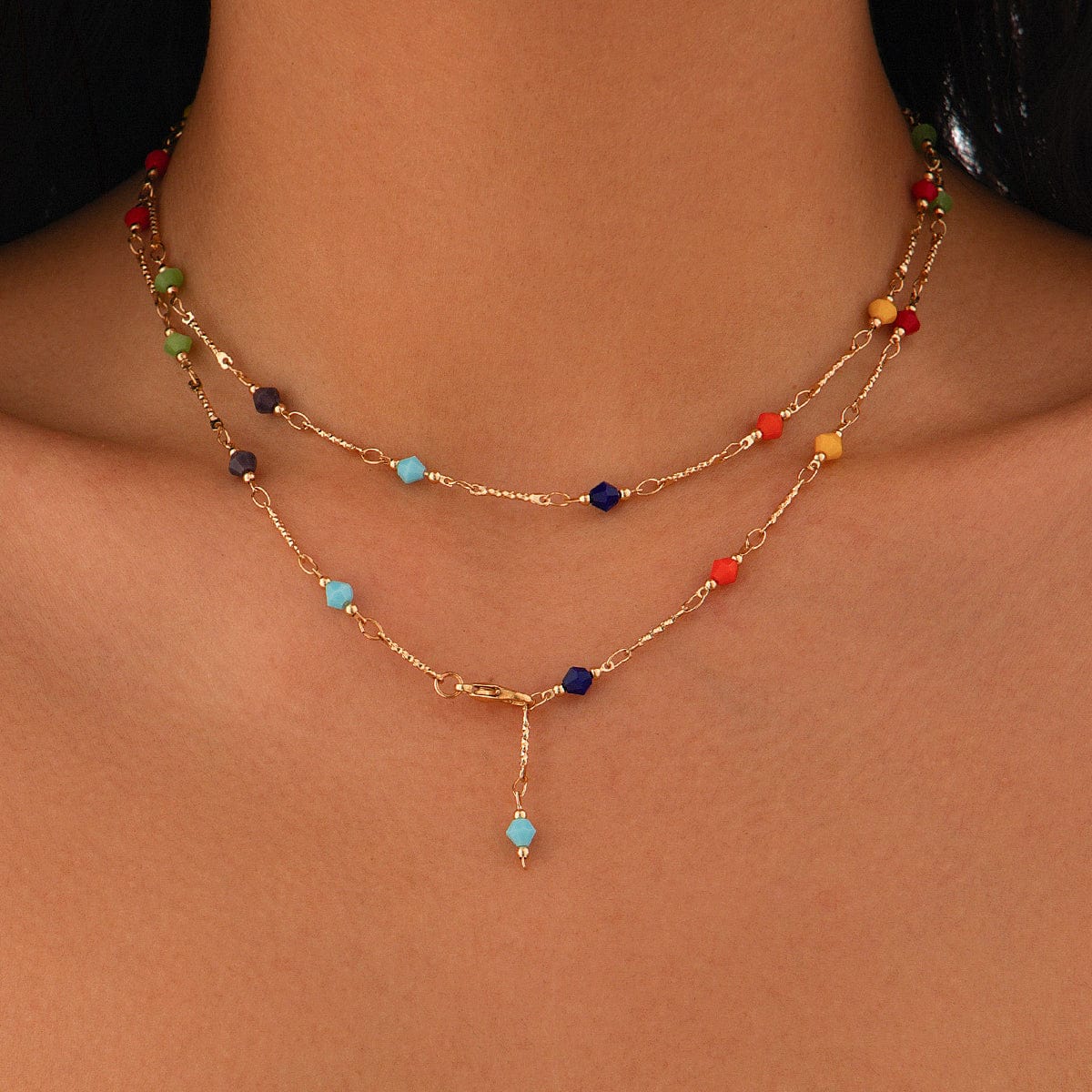 Boho Colorful Long Crystal Chain Y Necklace - ArtGalleryZen