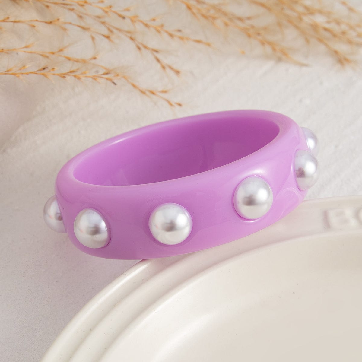 Boho Colorful Pearl Resin Bangle Bracelet - ArtGalleryZen