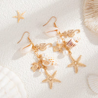 Thumbnail for Boho Conch Shell Starfish Pearl Dangle Earrings - ArtGalleryZen