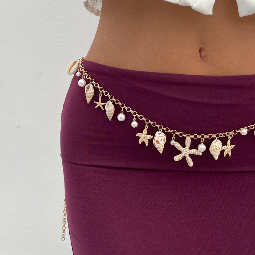 Boho Conch Starfish Pearl Charm Waist Chain - ArtGalleryZen
