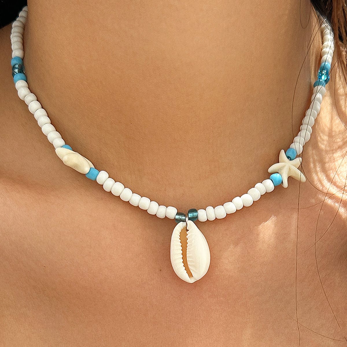 Boho Conch Starfish Turtle Charm Crystal Beaded Necklace - ArtGalleryZen