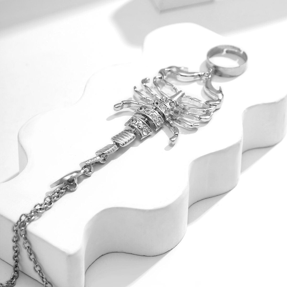 Boho CZ Inlaid Scorpion Finger Ring Chain Bracelet - ArtGalleryZen