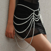 Thumbnail for Boho Dainty Layered Gold Silver Tone Pearl Waist Chain Body Chain - ArtGalleryZen