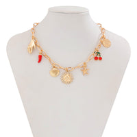 Thumbnail for Boho Enamel Cherry Sun Starfish Shell Pendant Necklace - ArtGalleryZen