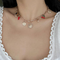 Thumbnail for Boho Enamel Cherry Sun Starfish Shell Pendant Necklace - ArtGalleryZen