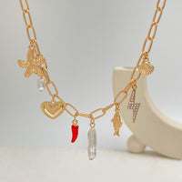 Thumbnail for Boho Enamel Chili Heart Irregular Pearl Pendant Necklace - ArtGalleryZen