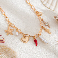 Thumbnail for Boho Enamel Chili Heart Irregular Pearl Pendant Necklace - ArtGalleryZen