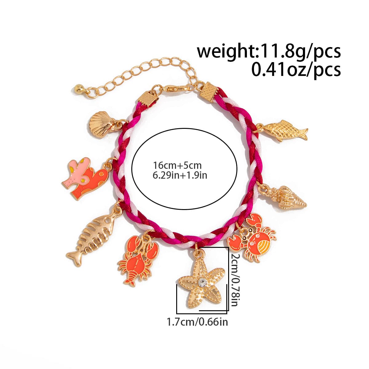 Boho Enamel Crab Lobster Starfish Charm Braided String Bracelet - ArtGalleryZen