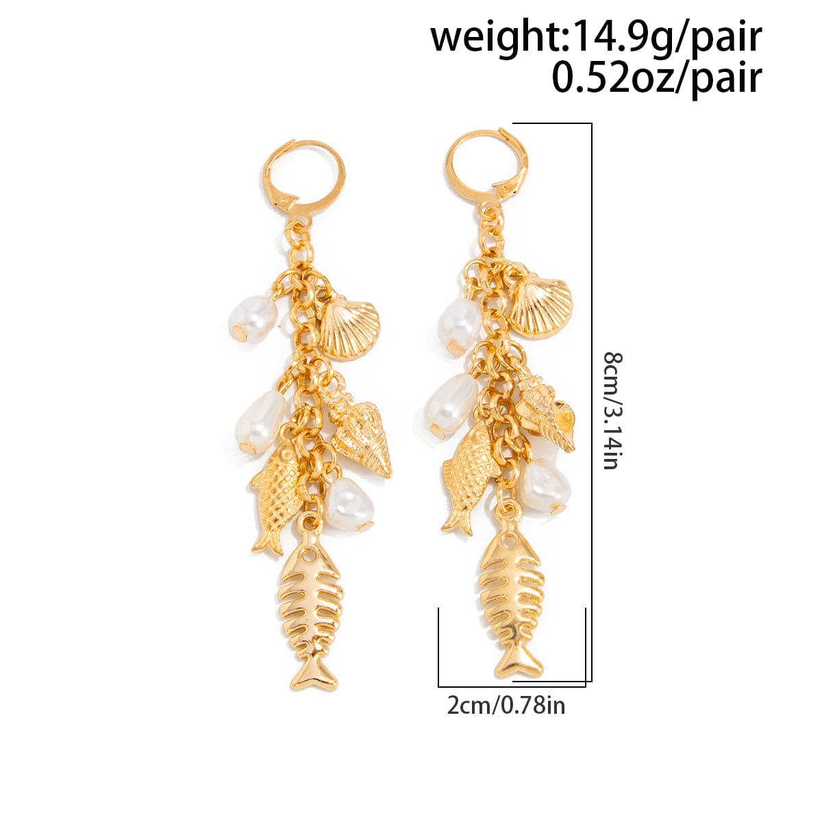 Boho Fishbone Pearl Conch Shell Tassel Hoop Earrings - ArtGalleryZen