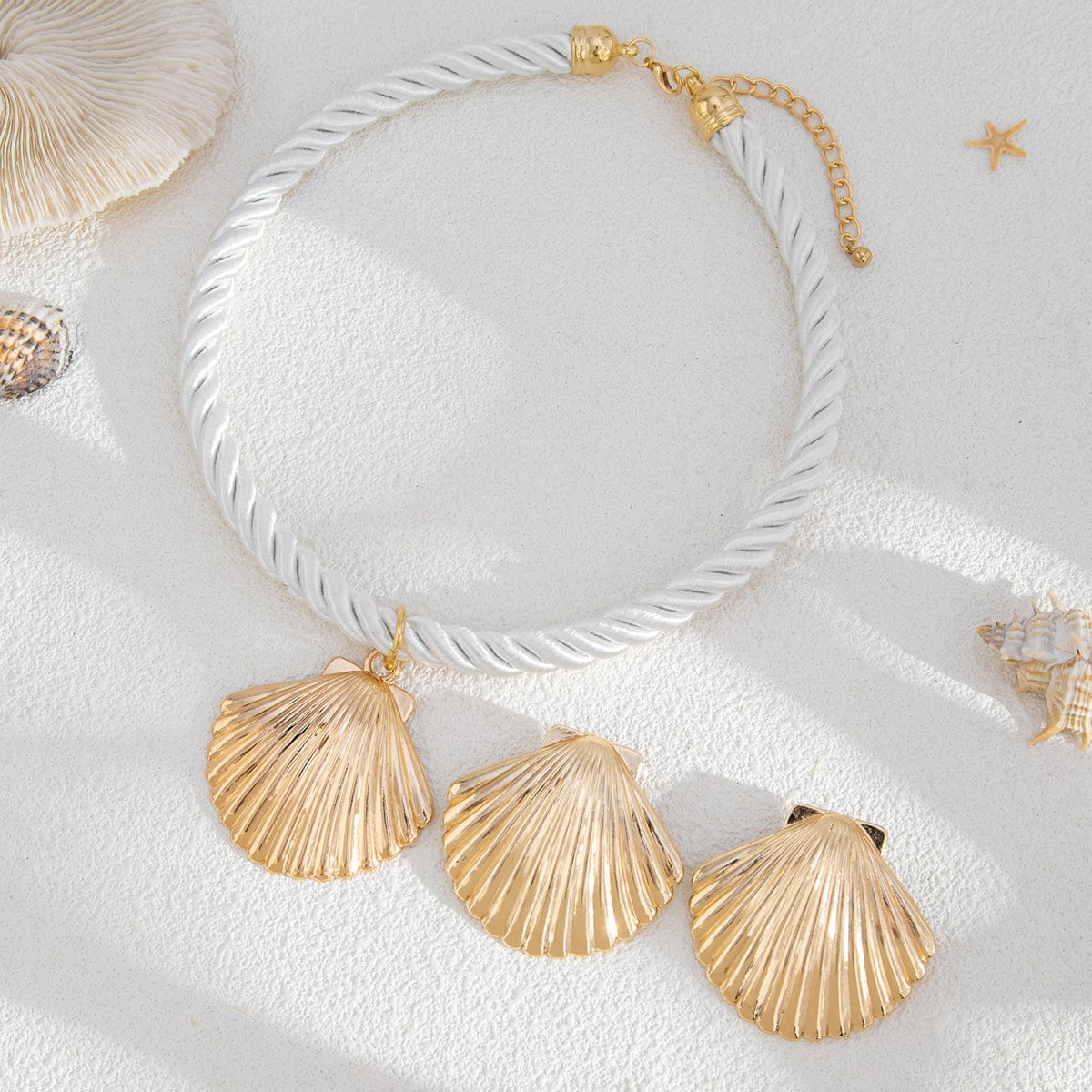 Boho Gold Silver Plated Shell Pendant Necklace Earrings Set - ArtGalleryZen