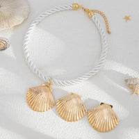 Thumbnail for Boho Gold Silver Plated Shell Pendant Necklace Earrings Set - ArtGalleryZen