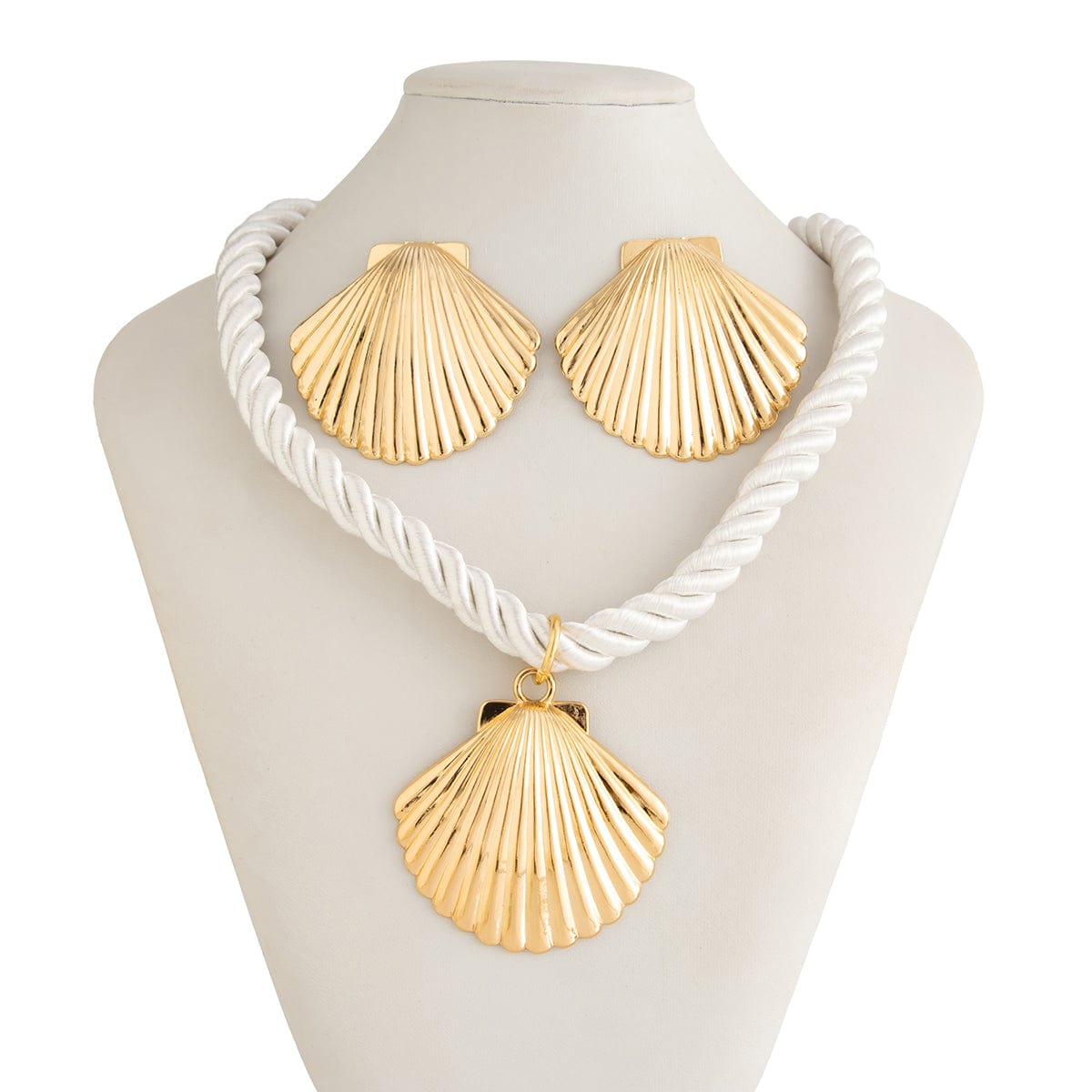 Boho Gold Silver Plated Shell Pendant Necklace Earrings Set - ArtGalleryZen