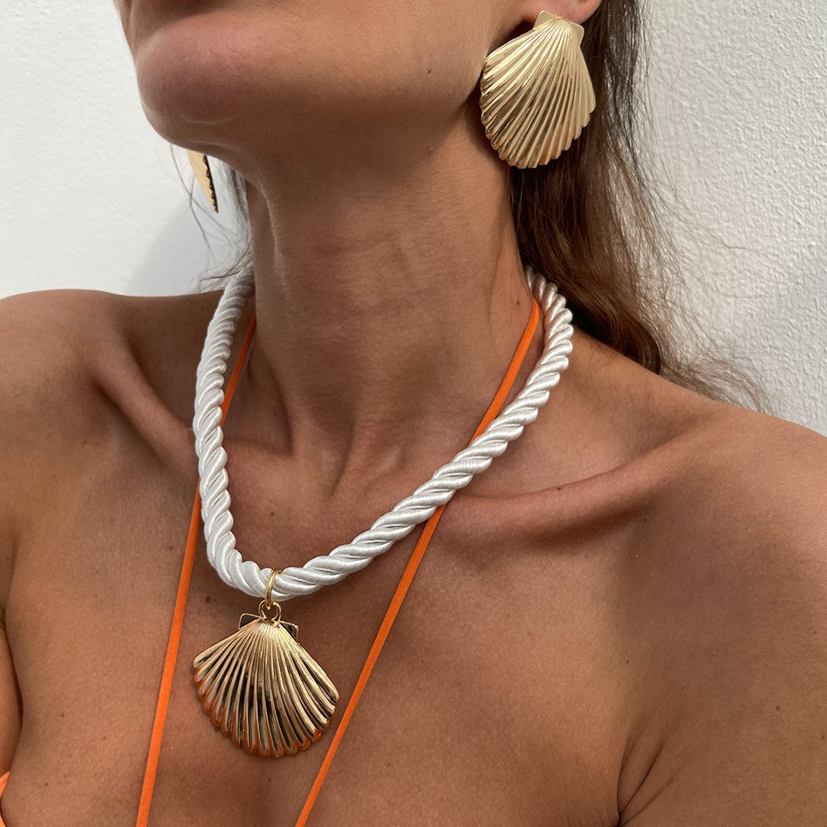 Boho Gold Silver Plated Shell Pendant Necklace Earrings Set - ArtGalleryZen