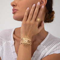 Thumbnail for Boho Gold Silver Plated Sun Open Ring Bangle Bracelet Set - ArtGalleryZen