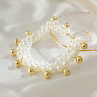 Thumbnail for Boho Gold Silver Tone Ball Tassel Pearl Chain Anklet - ArtGalleryZen