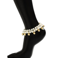 Thumbnail for Boho Gold Silver Tone Ball Tassel Pearl Chain Anklet - ArtGalleryZen