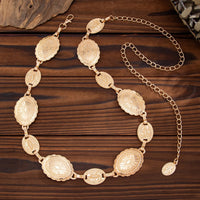 Thumbnail for Boho Gold Silver Tone Carved Flower Oval Disk Waist Chain - ArtGalleryZen