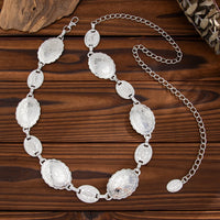 Thumbnail for Boho Gold Silver Tone Carved Flower Oval Disk Waist Chain - ArtGalleryZen
