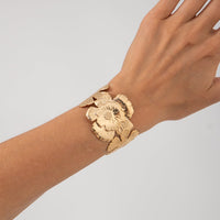 Thumbnail for Boho Gold Silver Tone Chunky Flower Bangle Bracelet - ArtGalleryZen