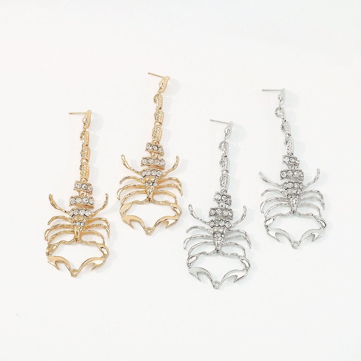 Boho Gold Silver Tone CZ Inlaid Scorpion Dangle Earrings - ArtGalleryZen