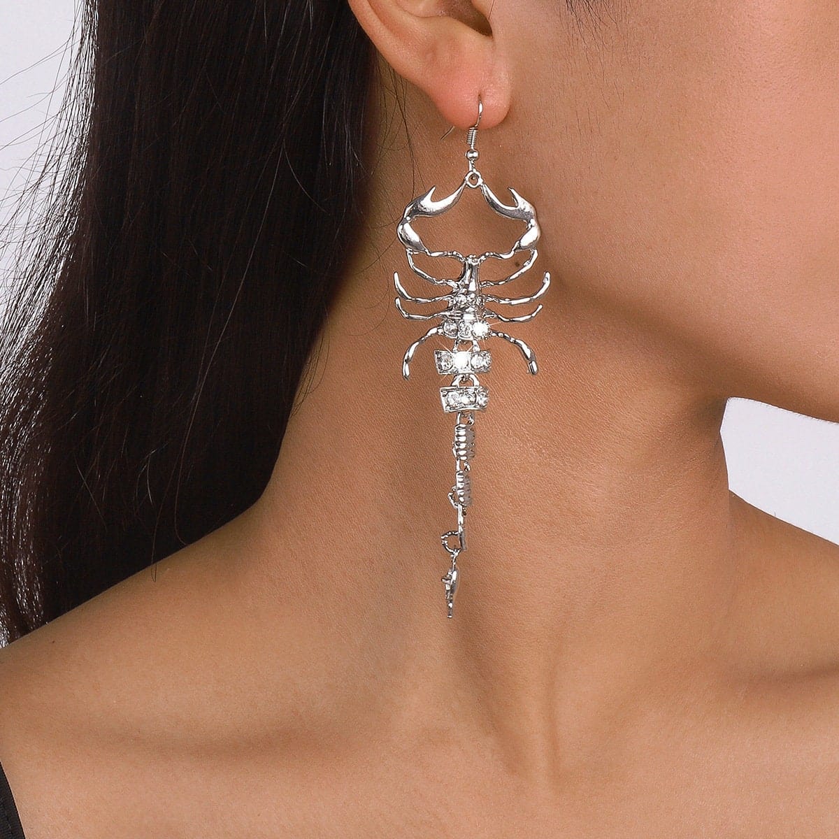 Boho Gold Silver Tone Rhinestone Inlaid Scorpion Earrings - ArtGalleryZen